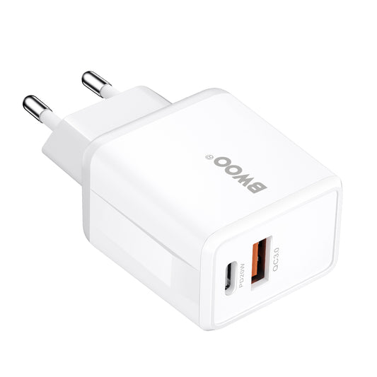 Mrežni punjač BWOO CDA182, 38W, 3A, 1 x USB-A - 1 x USB-C, Bijeli