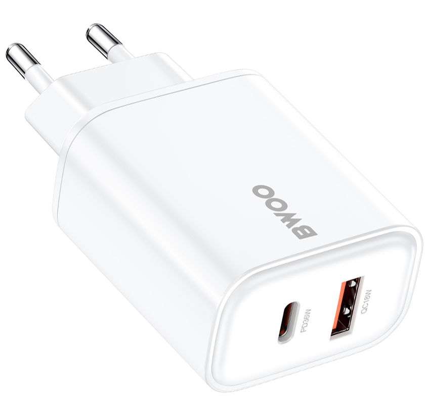 Mrežni punjač BWOO CDA207, 36W, 3A, 1 x USB-A - 1 x USB-C, Bijeli