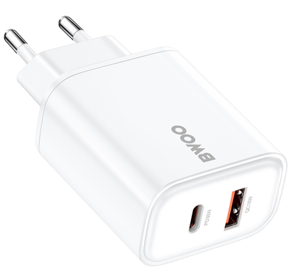 Mrežni punjač BWOO CDA207, 36W, 3A, 1 x USB-A - 1 x USB-C, Bijeli