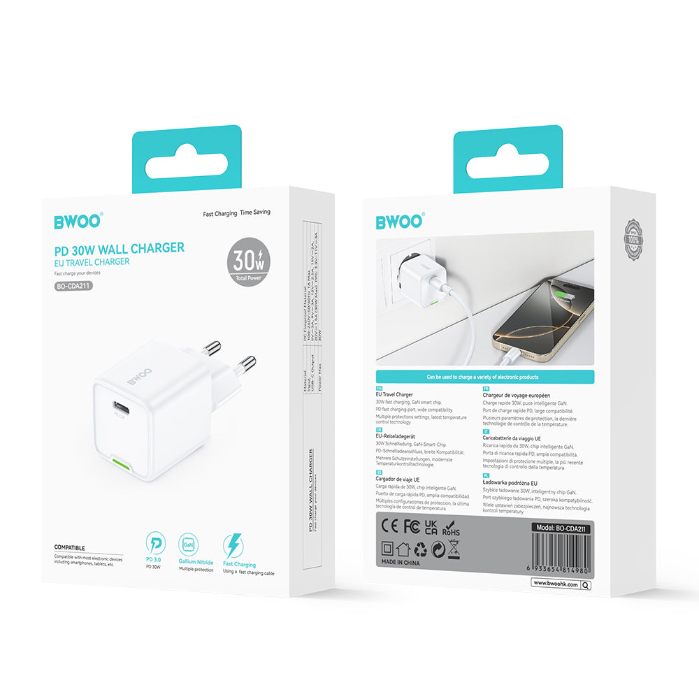 Punjač mreže BWOO CDA211, 30W, 3A, 1 x USB-C, Bijeli