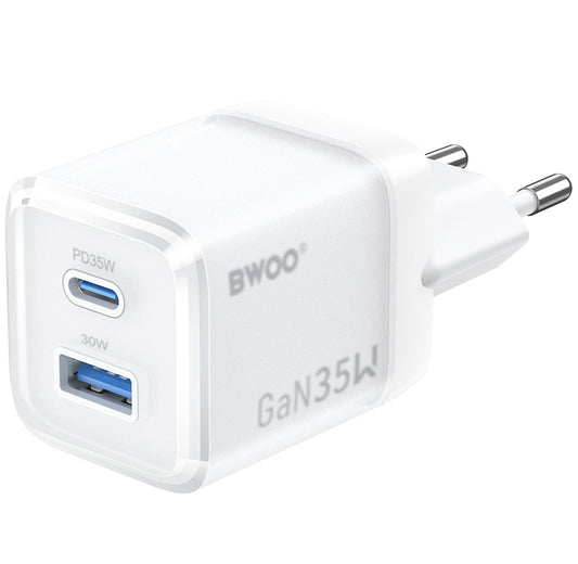Punjač za mrežu BWOO CDA222, 35W, 3A, 1 x USB-A - 1 x USB-C, Bijeli