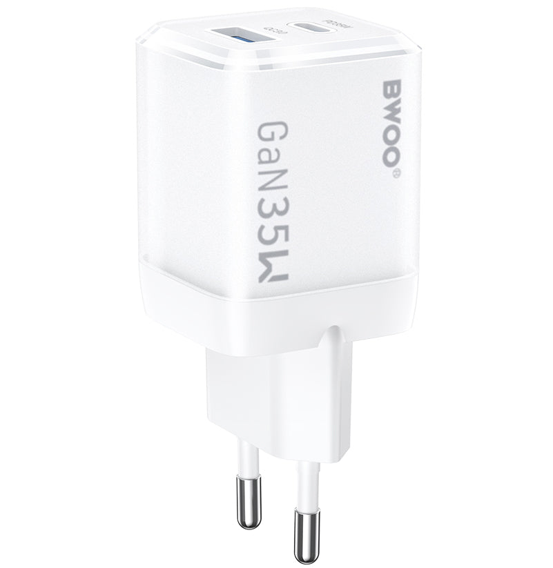 Punjač za mrežu BWOO CDA222, 35W, 3A, 1 x USB-A - 1 x USB-C, Bijeli