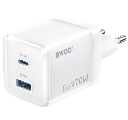 Mrežni punjač BWOO CDA224, 70W, 3.25A, 1 x USB-A - 1 x USB-C, Bijeli