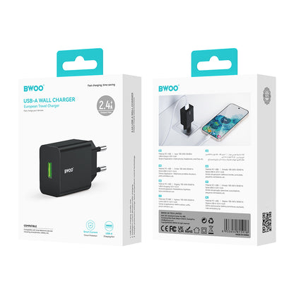 Mrežni punjač BWOO CDA249, 12W, 2.4A, 1 x USB-A, Crni