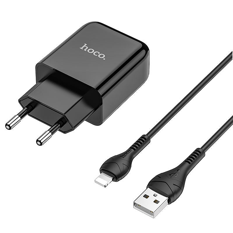 Punjač za mrežu s Lightning kabelom HOCO N2, 10W, 2A, 1 x USB-A, Crni