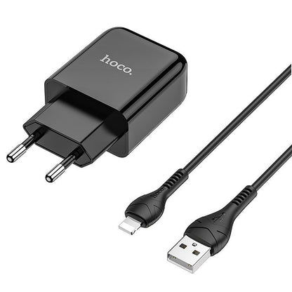 Punjač za mrežu s Lightning kabelom HOCO N2, 10W, 2A, 1 x USB-A, Crni