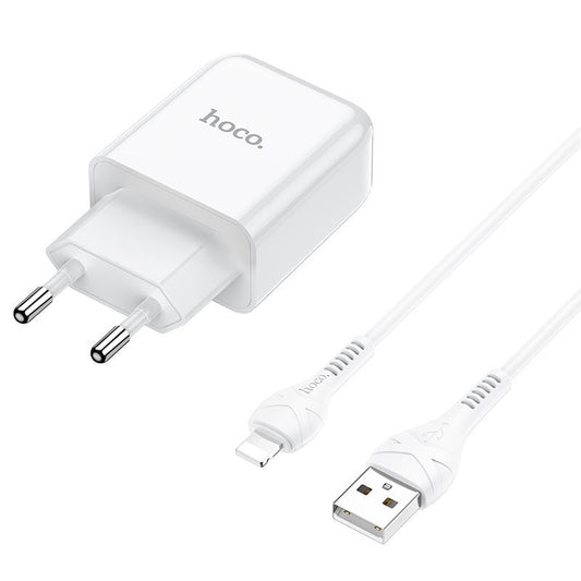 Punjač za mrežu s Lightning kabelom HOCO N2, 10W, 2A, 1 x USB-A, Bijeli