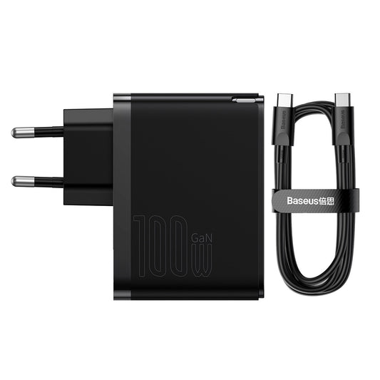 Mrežni punjač s USB-C kabelom Baseus GaN5 Pro, 100W, 3A, 1 x USB-A - 1 x USB-C, Crni CCGP090201
