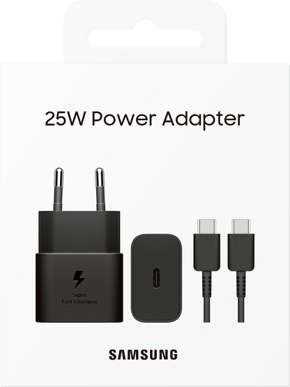 Punjač za mrežu s USB-C kabelom Samsung, 25W, 3A, 1 x USB-C, crni EP-T2510XBEGEU