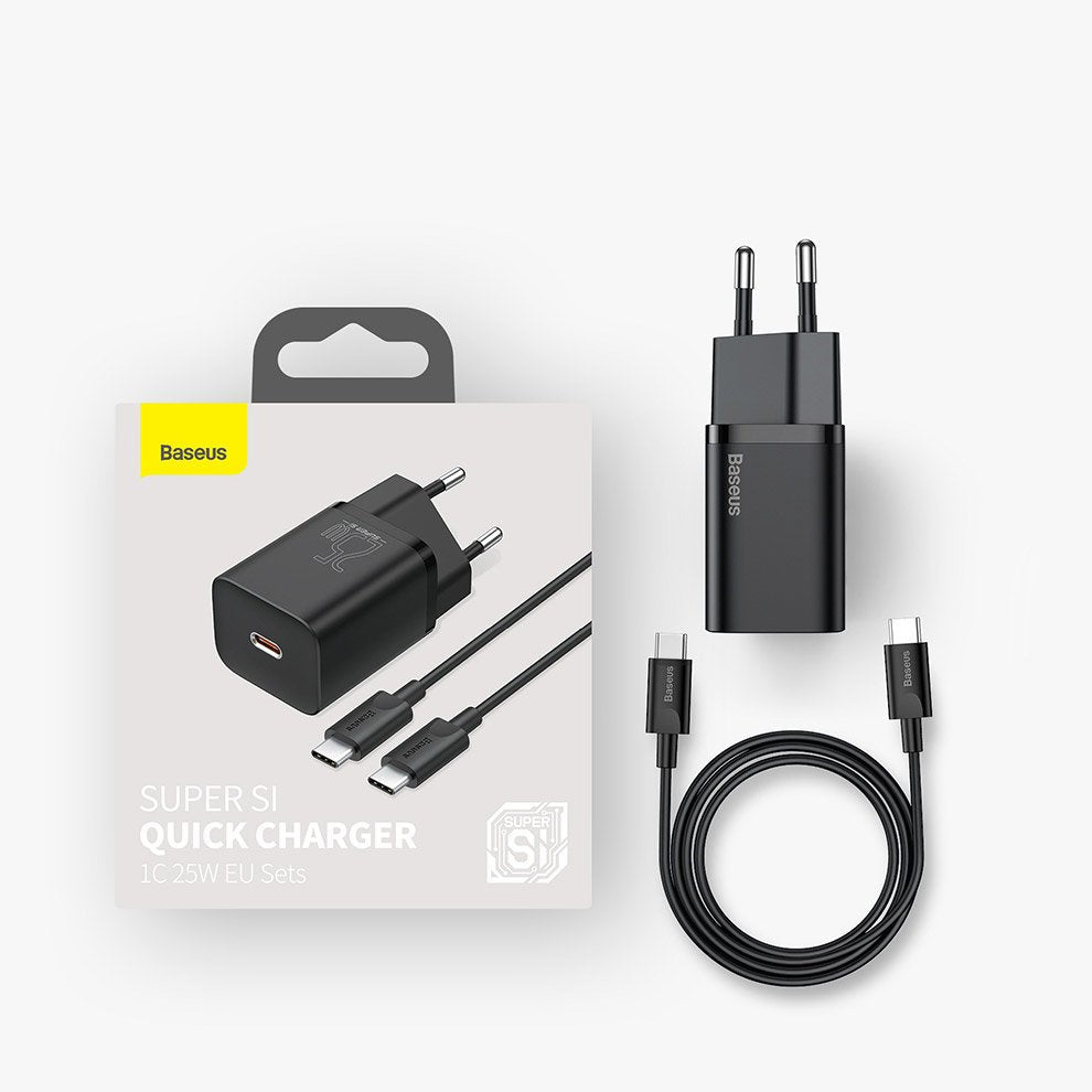 Punjač za mrežu s USB-C kabelom Baseus Super Si, 25W, 3A, 1 x USB-C, crni TZCCSUP-L01
