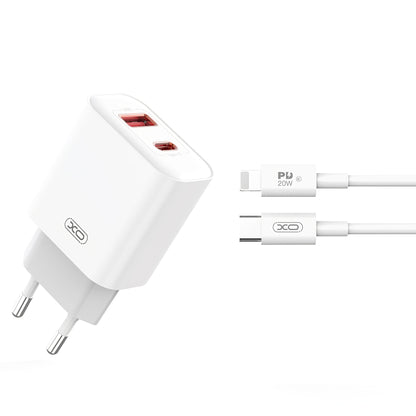 Punjač za mrežu s Lightning kabelom XO Design CE12, 20W, 3A, 1 x USB-A - 1 x USB-C, Bijeli