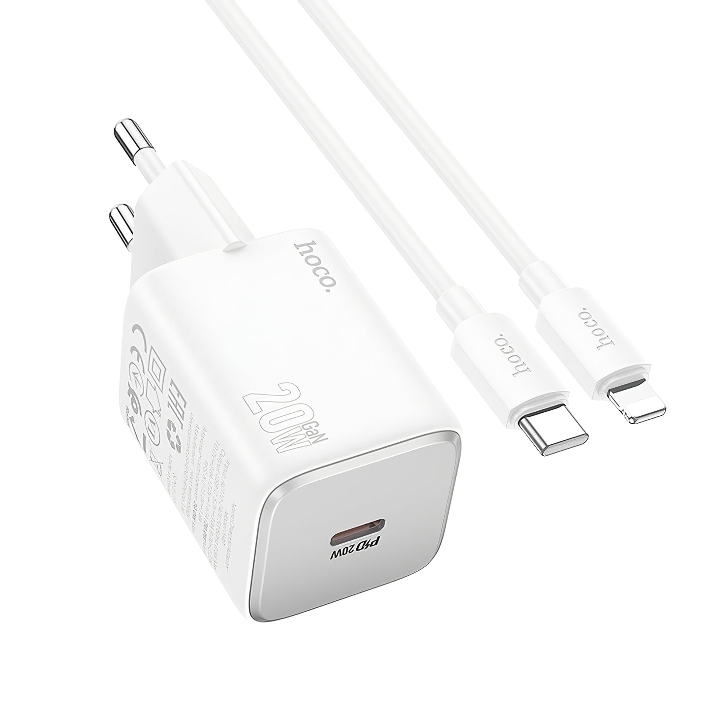 Punjač za mrežu s Lightning kabelom HOCO N40, 20W, 3A, 1 x USB-C, Bijeli