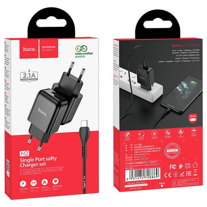 Mrežni punjač s USB-C kabelom HOCO N2, 10W, 2A, 1 x USB-A, Crni