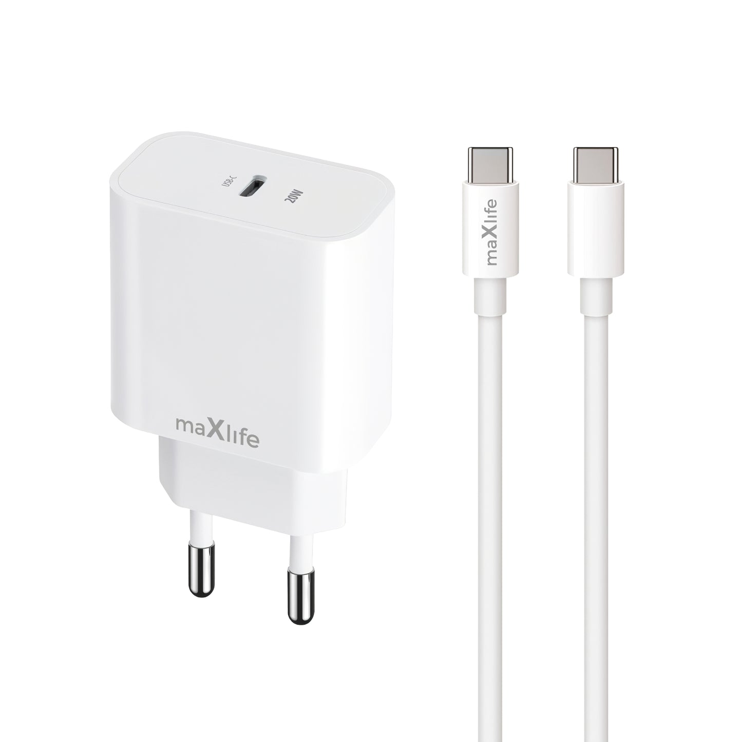 Mrežni punjač s USB-C kabelom MaXlife MXTC-06-20C, 20W, 3A, 1 x USB-C, Bijela