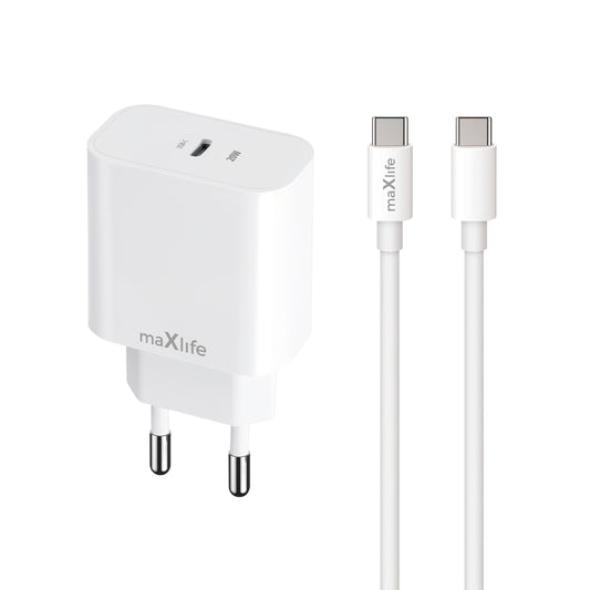 Mrežni punjač s USB-C kabelom MaXlife MXTC-06-20C, 20W, 3A, 1 x USB-C, Bijela