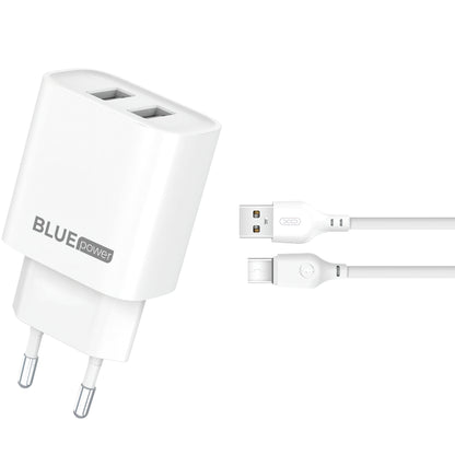 Mrežni punjač s USB-C kabelom Blue Power BPCE02C, 10.5W, 2.1A, 2 x USB-A, Bijeli