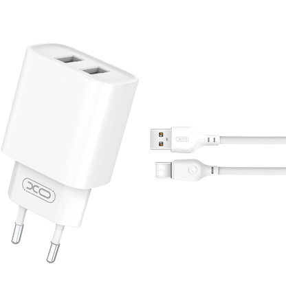 Mrežni punjač s USB-C kabelom XO Design BPCE02C, 10.5W, 2.1A, 2 x USB-A, Bijeli
