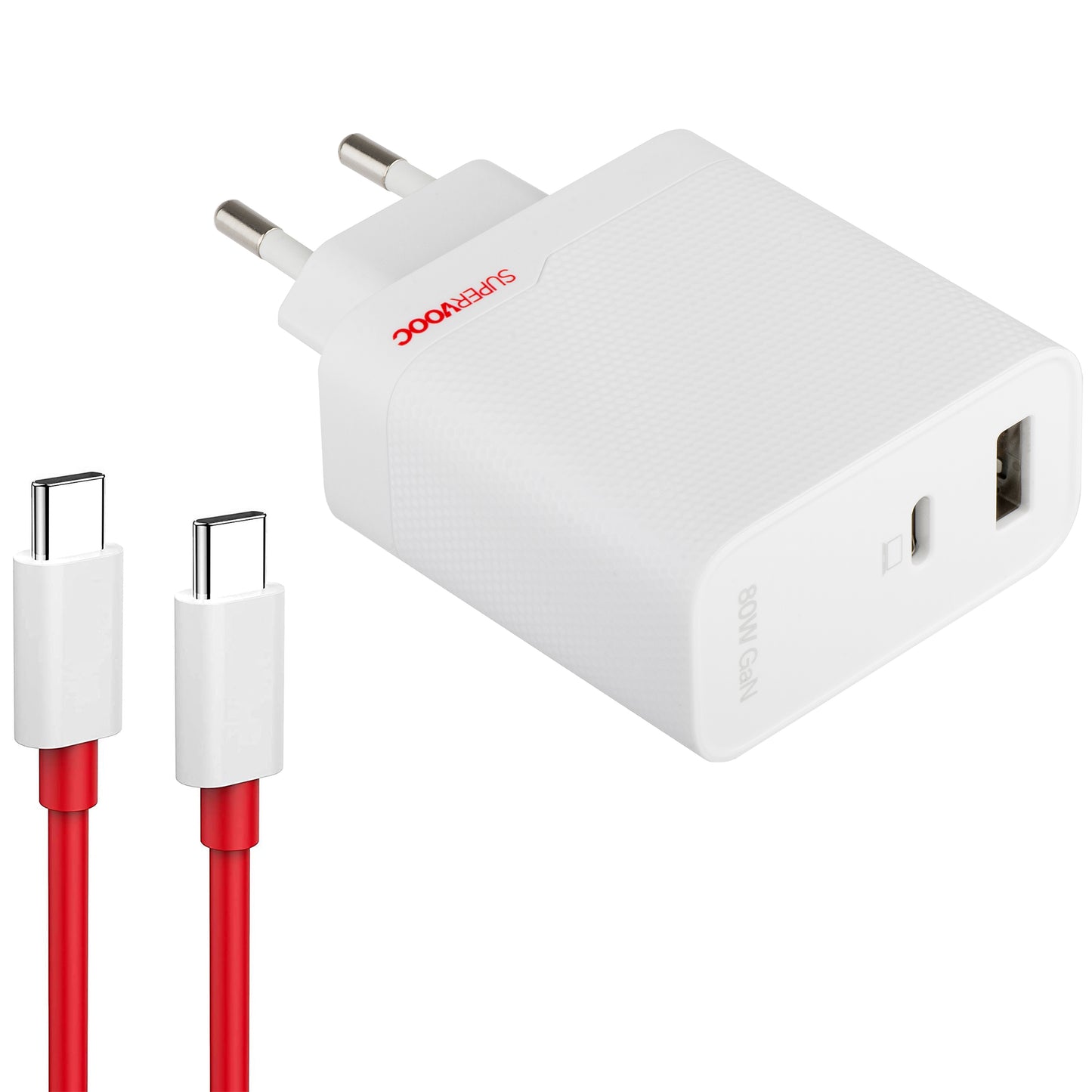 Punjač za mrežu s USB-C kabelom OnePlus, 80W, 7.3A, 1 x USB-A - 1 x USB-C, Bijeli 5461100597