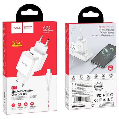 Punjač za mrežu s USB-C kabelom HOCO N2, 10W, 2A, 1 x USB-A, Bijeli