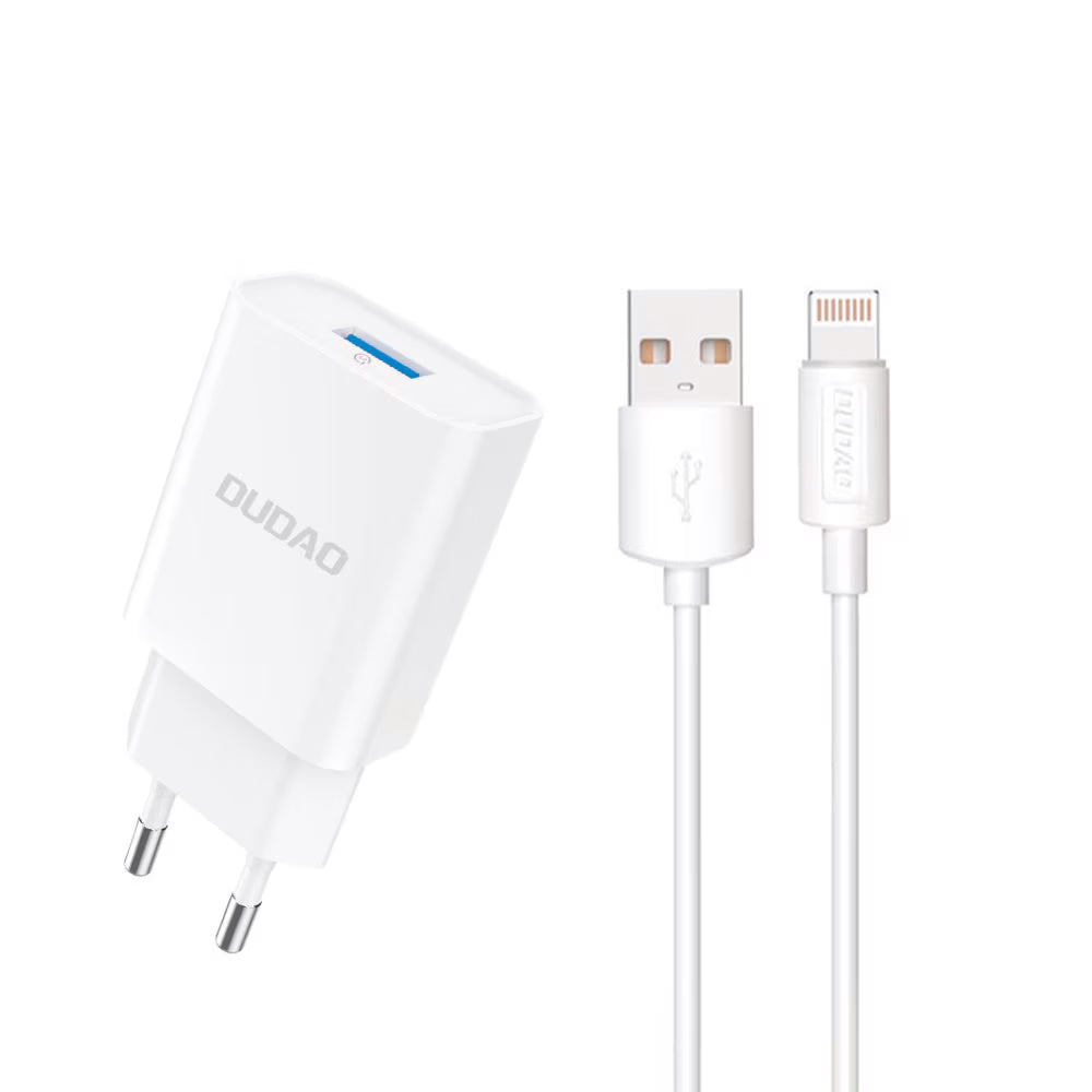 Punjač za mrežu s Lightning kabelom Dudao A4EU, 10W, 2.1A, 1 x USB-A, Bijeli