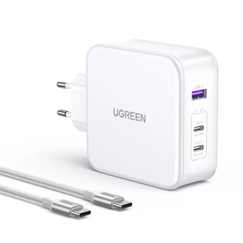 Punjač za mrežu s USB-C kabelom UGREEN CD289, 140W, 5A, 1 x USB-A - 2 x USB-C, Bijeli