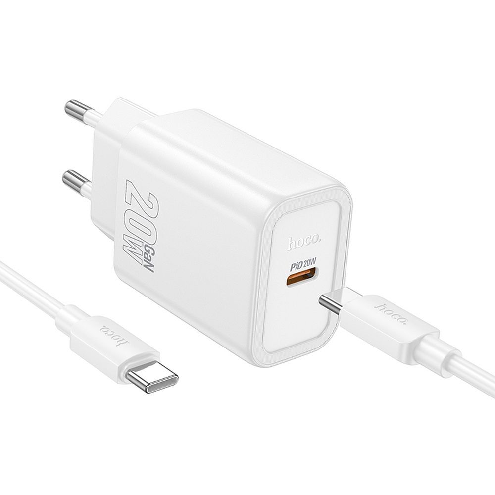 Punjač za mrežu s USB-C kabelom HOCO N60, 20W, 3A, 1 x USB-C, Bijeli