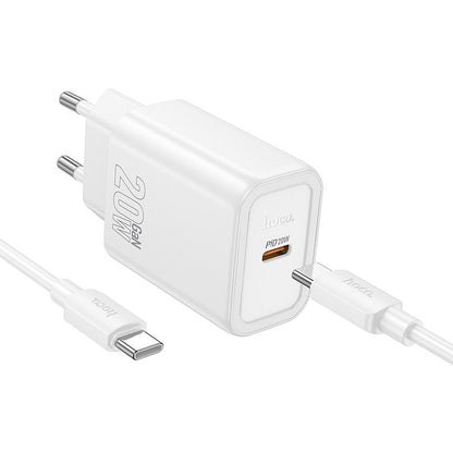 Punjač za mrežu s USB-C kabelom HOCO N60, 20W, 3A, 1 x USB-C, Bijeli