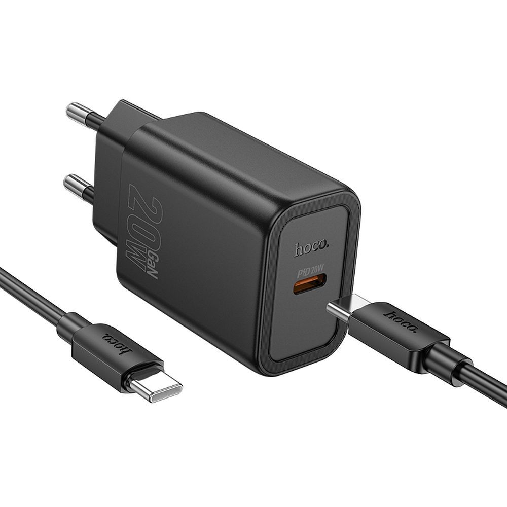 Punjač za mrežu s USB-C kabelom HOCO N60, 20W, 3A, 1 x USB-C, Crni