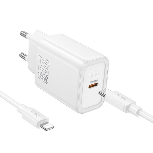 Punjač za mrežu s Lightning kabelom HOCO N60, 20W, 3A, 1 x USB-C, Bijeli