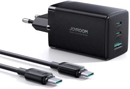 Punjač za mrežu s USB-C kabelom Joyroom TCG01, 65W, 3.25A, 1 x USB-A - 2 x USB-C, Crni