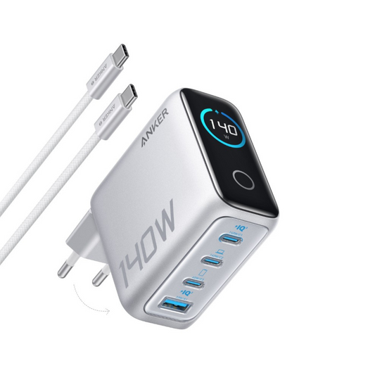 Punjač za mrežu s USB-C kabelom Anker Zolo, 140W, 5A, 1 x USB-A - 3 x USB-C, Srebrni B2697G41
