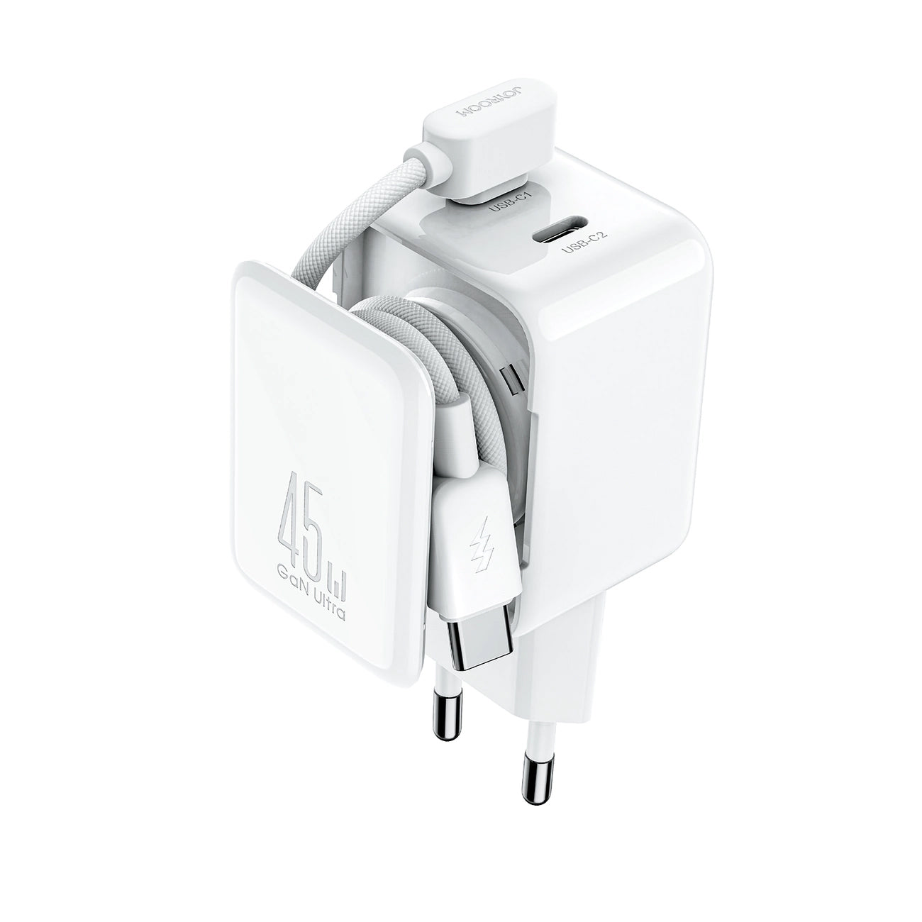 Mrežni punjač s USB-C kabelom Joyroom JR-TCL05, 45W, 3A, 2 x USB-C, Bijeli