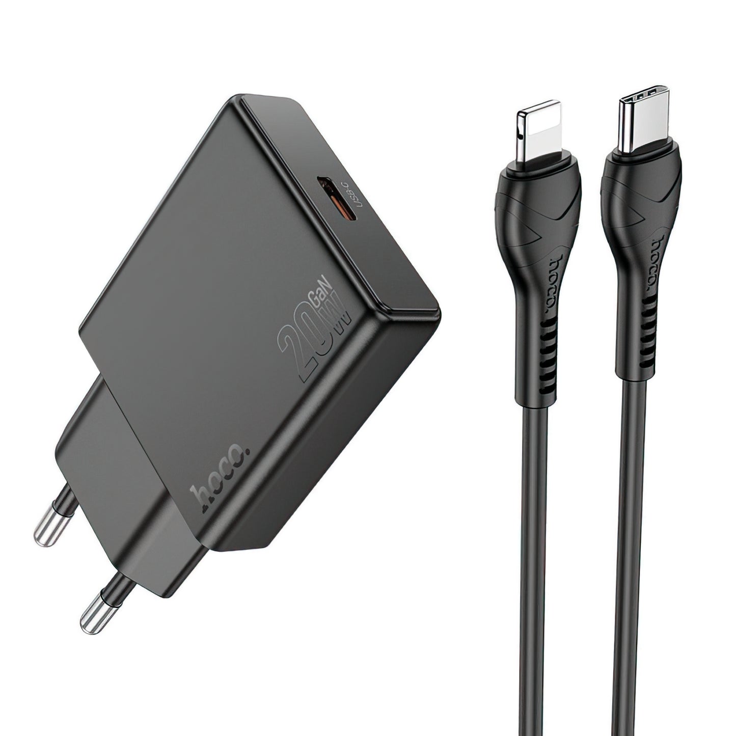 Punjač za mrežu s Lightning kabelom HOCO N37, 30W, 3A, 1 x USB-C, Crni