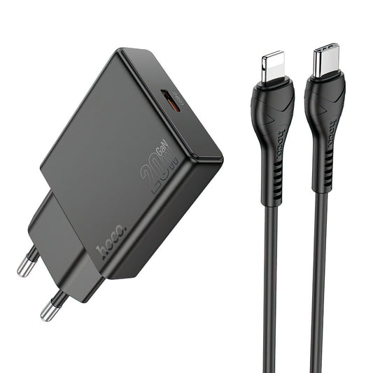 Punjač za mrežu s Lightning kabelom HOCO N37, 30W, 3A, 1 x USB-C, Crni
