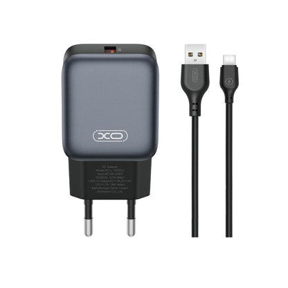 Punjač za mrežu s USB-C kabelom XO Design L152, 18W, 3A, 1 x USB-A, Crni