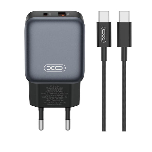 Punjač za mrežu s USB-C kabelom XO Design L154, 20W, 3A, 1 x USB-A - 1 x USB-C, Crni