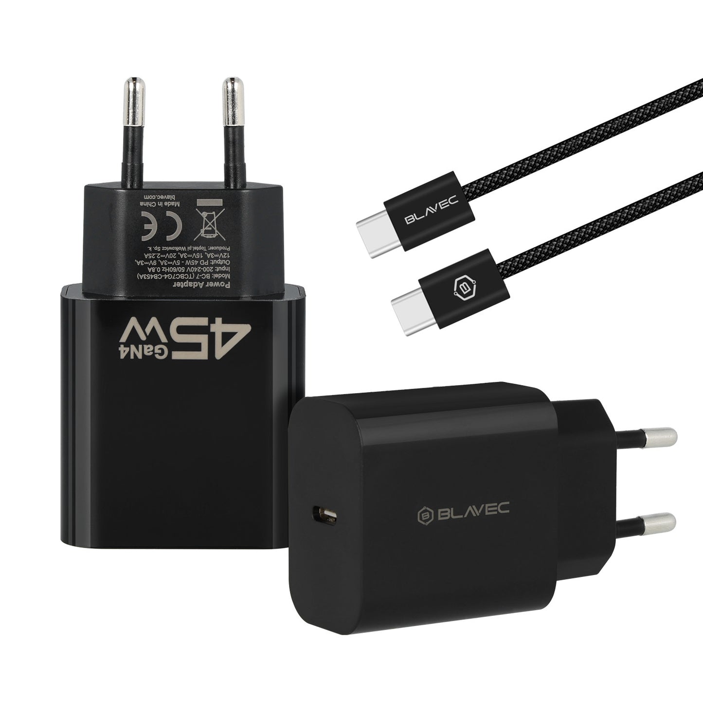 Punjač za mrežu s USB-C kabelom Blavec BC-7, 45W, 3A, 1 x USB-C, Crni