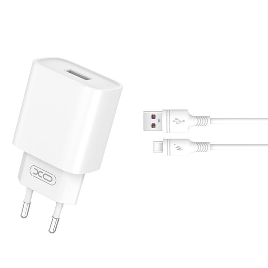 Mrežni punjač s USB-C kabelom XO Design CE02D, 18W, 3A, 1 x USB-A, Bijeli