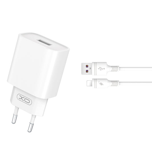 Punjač za mrežu s Lightning kabelom XO Design CE02D, 18W, 3A, 1 x USB-A, Bijeli