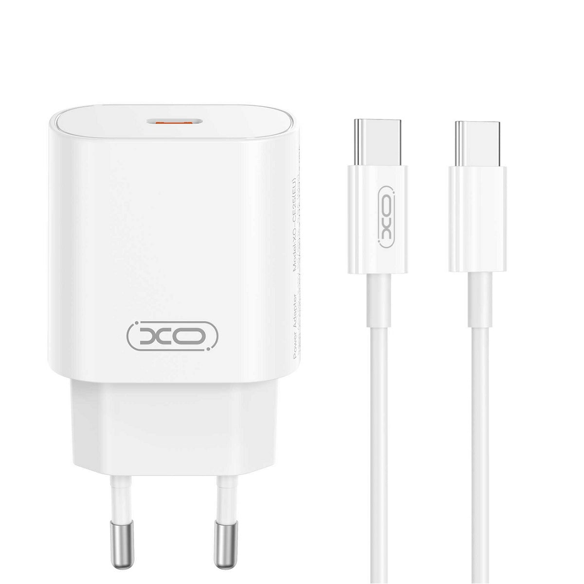 Mrežni punjač s USB-C kabelom XO Design CE25, 25W, 3A, 1 x USB-C, Bijeli