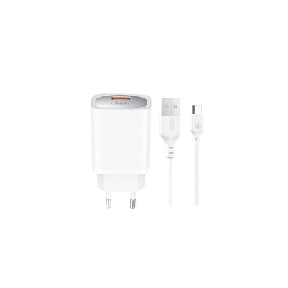 Mrežni punjač s USB-C kabelom XO Design CE19, 18W, 3A, 1 x USB-A, Bijeli