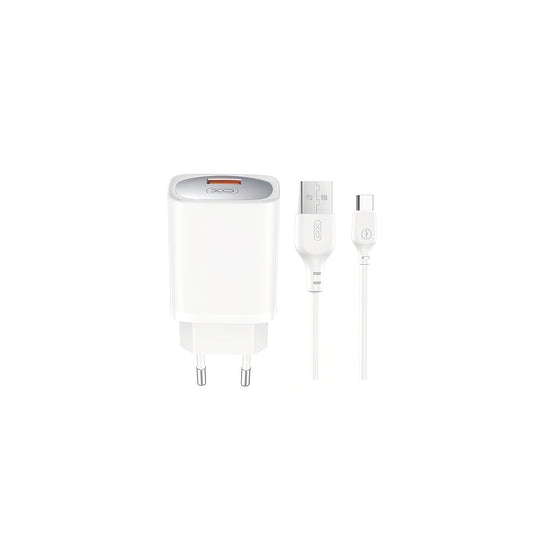 Mrežni punjač s USB-C kabelom XO Design CE19, 18W, 3A, 1 x USB-A, Bijeli