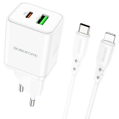 Mrežni punjač s Lightning kabelom Borofone BN7, 20W, 3A, 1 x USB-A - 1 x USB-C, Bijeli