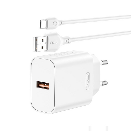 Punjač za mrežu s USB-C kabelom XO Design CE33, 18W, 3A, 1 x USB-A, Bijeli