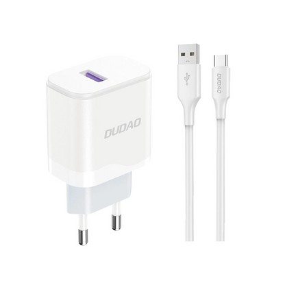Punjač za mrežu s USB-C kabelom Dudao A20EU, 18W, 3A, 1 x USB-A, Bijeli