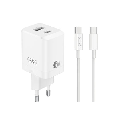 Punjač mreže s USB-C kabelom XO Design CE36, 45W, 3A, 1 x USB-A - 1 x USB-C, Bijeli