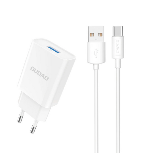 Punjač za mrežu s USB-C kabelom Dudao A4EU, 10W, 2.1A, 1 x USB-A, Bijeli