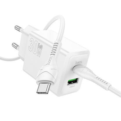 Punjač za mrežu s USB-C kabelom HOCO N71, 30W, 3A, 1 x USB-A - 1 x USB-C, Bijeli