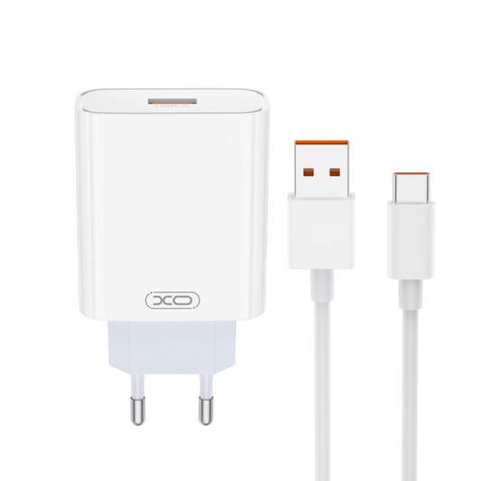 Punjač za mrežu s USB-C kabelom XO Design L164, 30W, 1 x USB-A, Bijeli