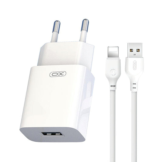 Punjač za mrežu s Lightning kabelom XO Design L99, 12W, 2.4A, 1 x USB-A, Bijeli